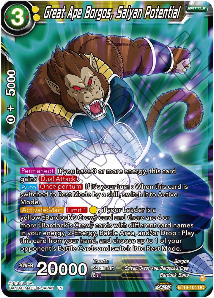 Great Ape Borgos, Saiyan Potential BT18-104 card from Dawn of the Z-Legends