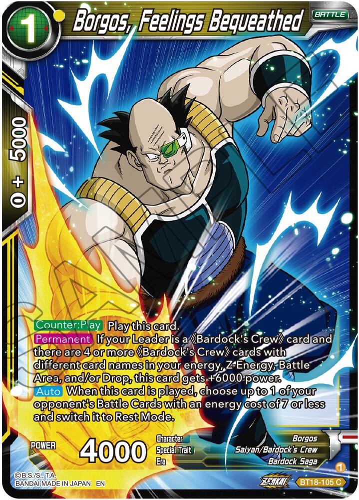 Borgos, Feelings Bequeathed BT18-105 card from Dawn of the Z-Legends
