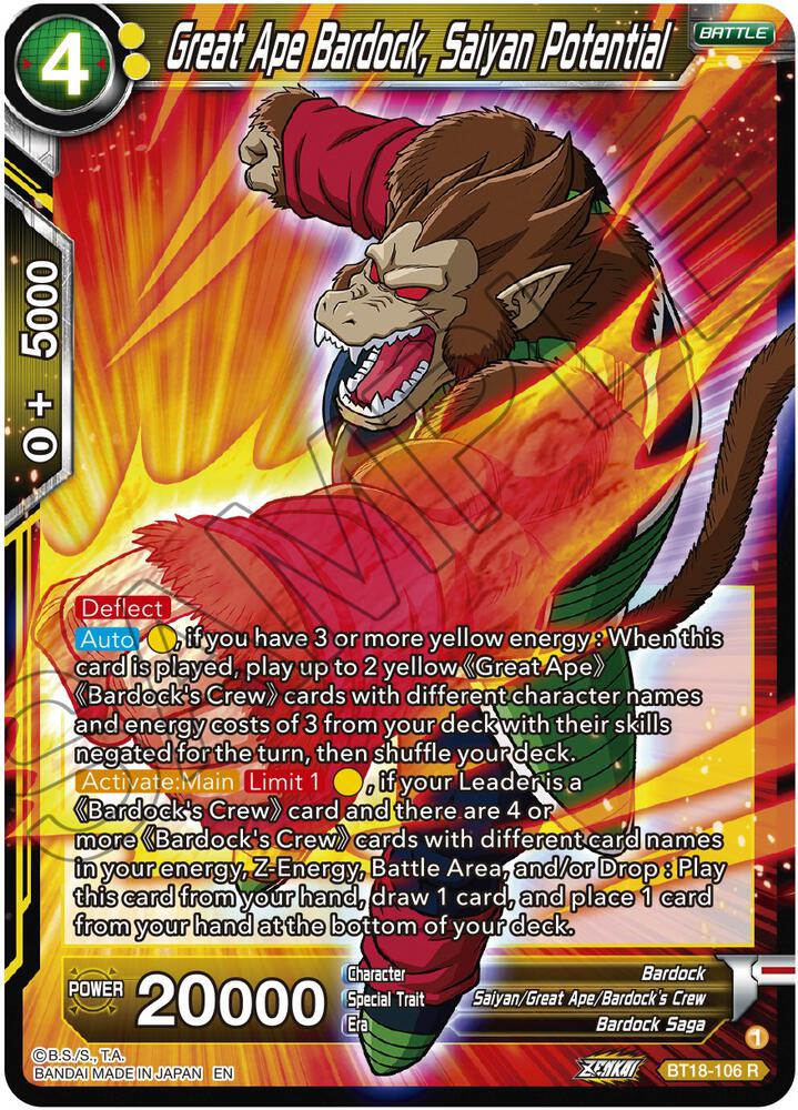 Great Ape Bardock, Saiyan Potential BT18-106 card from Dawn of the Z-Legends