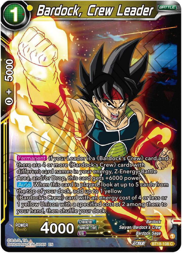 Bardock, Crew Leader BT18-108 card from Dawn of the Z-Legends