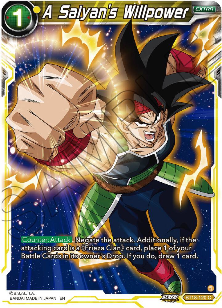 A Saiyan's Willpower BT18-120 card from Dawn of the Z-Legends