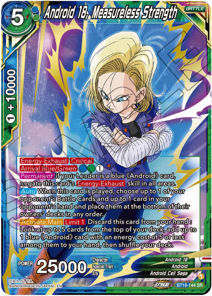 Android 18, Measureless Strength BT18-144 card from Dawn of the Z-Legends