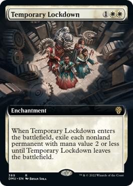 Temporary Lockdown (Extended Art) 389 card from Dominaria United