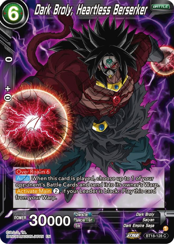 Dark Broly, Heartless Berserker BT18-128 card from Dawn of the Z-Legends