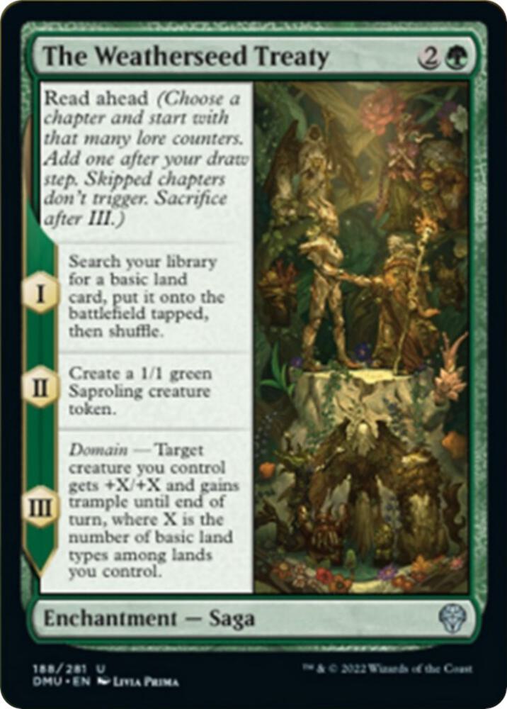 The Weatherseed Treaty 188 card from Dominaria United