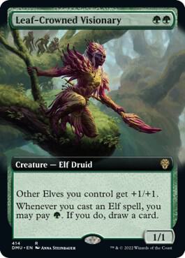 Leaf-Crowned Visionary (Extended Art) 414 card from Dominaria United