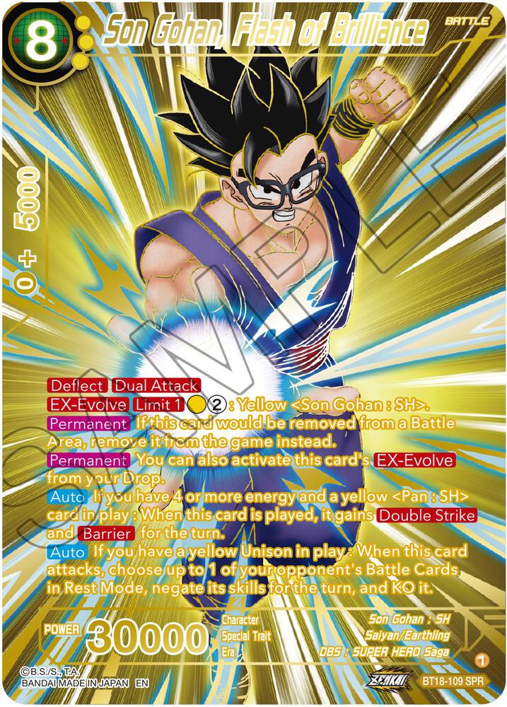 Son Gohan, Flash of Brilliance (SPR) BT18-109 card from Dawn of the Z-Legends