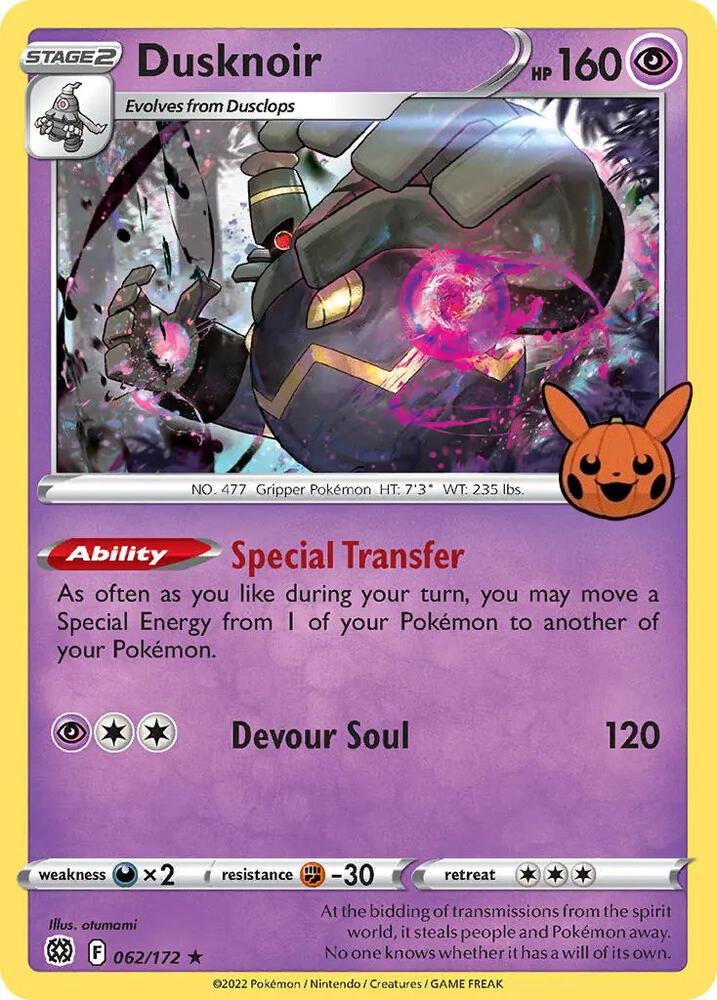 Dusknoir 062/172 card from Trick or Trade BOOster Bundle