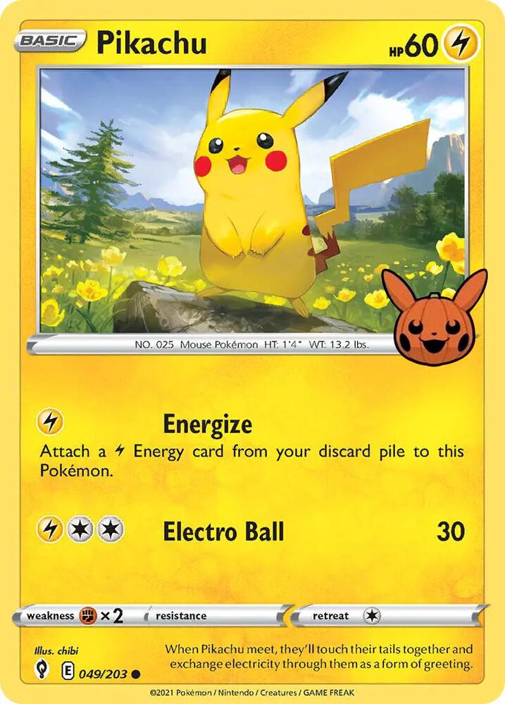 Pikachu 049/203 card from Trick or Trade BOOster Bundle