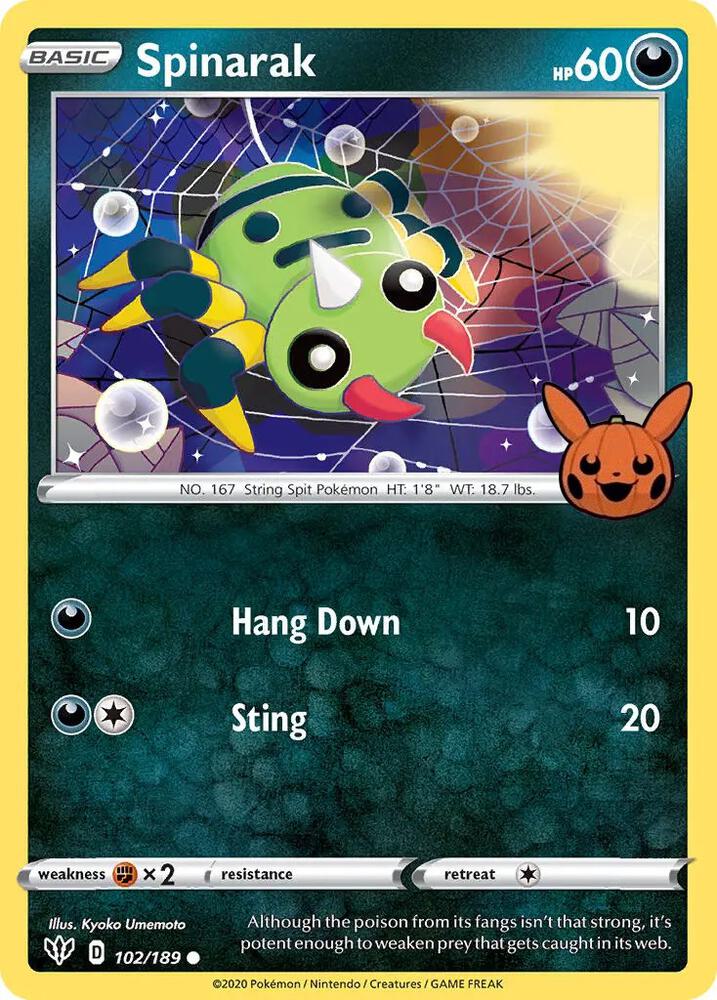 Spinarak 102/189 card from Trick or Trade BOOster Bundle