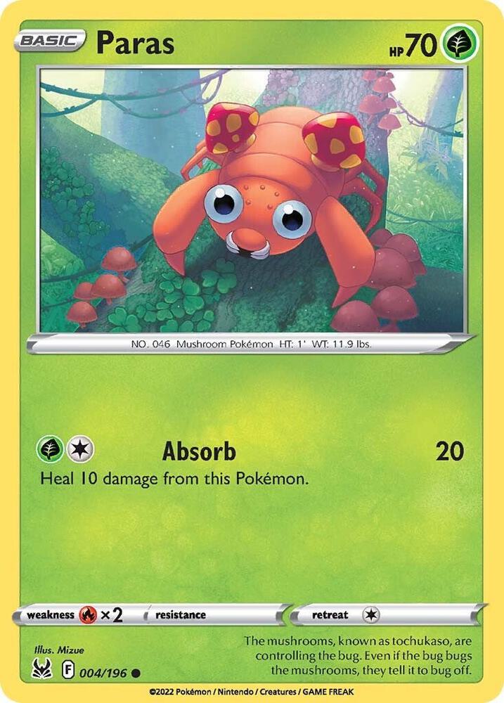 Paras 004/196 card from SWSH11: Lost Origin