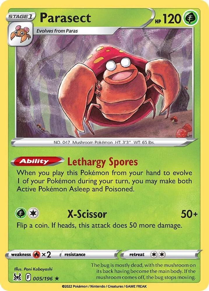 Parasect 005/196 card from SWSH11: Lost Origin