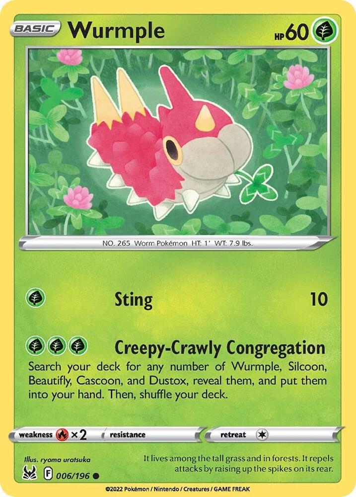 Wurmple 006/196 card from SWSH11: Lost Origin