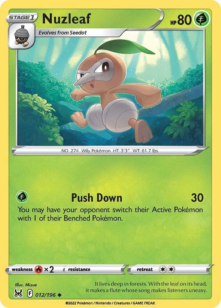 Nuzleaf 012/196 card from SWSH11: Lost Origin