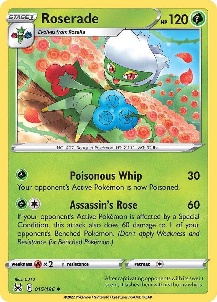 Roserade 015/196 card from SWSH11: Lost Origin