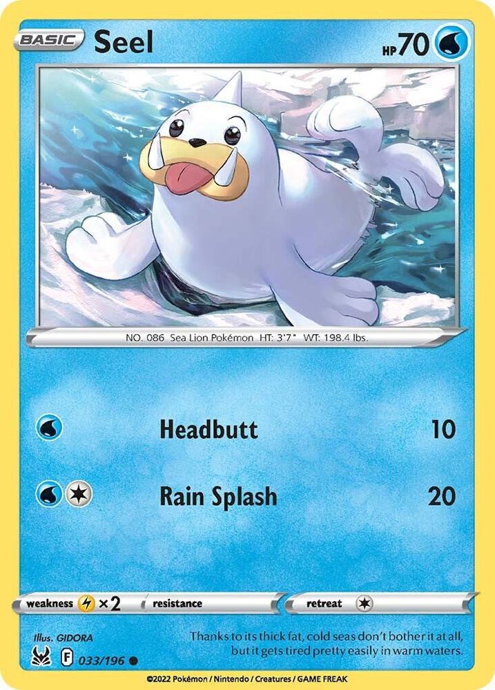 Seel 033/196 card from SWSH11: Lost Origin