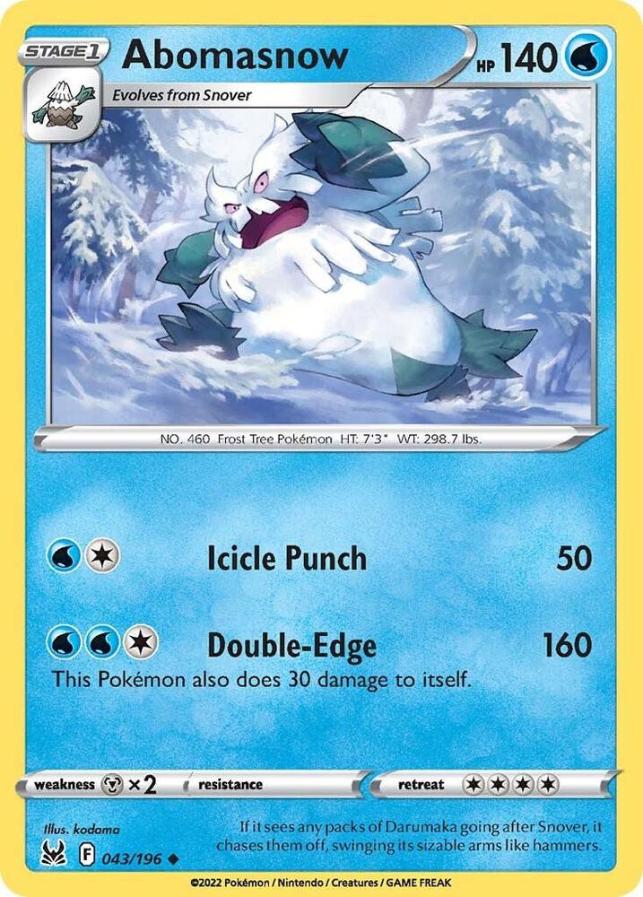 Abomasnow 043/196 card from SWSH11: Lost Origin