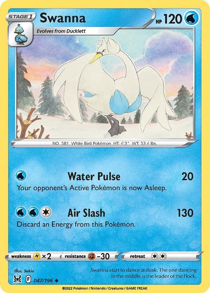 Swanna 047/196 card from SWSH11: Lost Origin