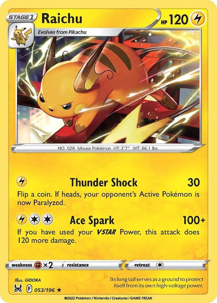 Raichu 053/196 card from SWSH11: Lost Origin