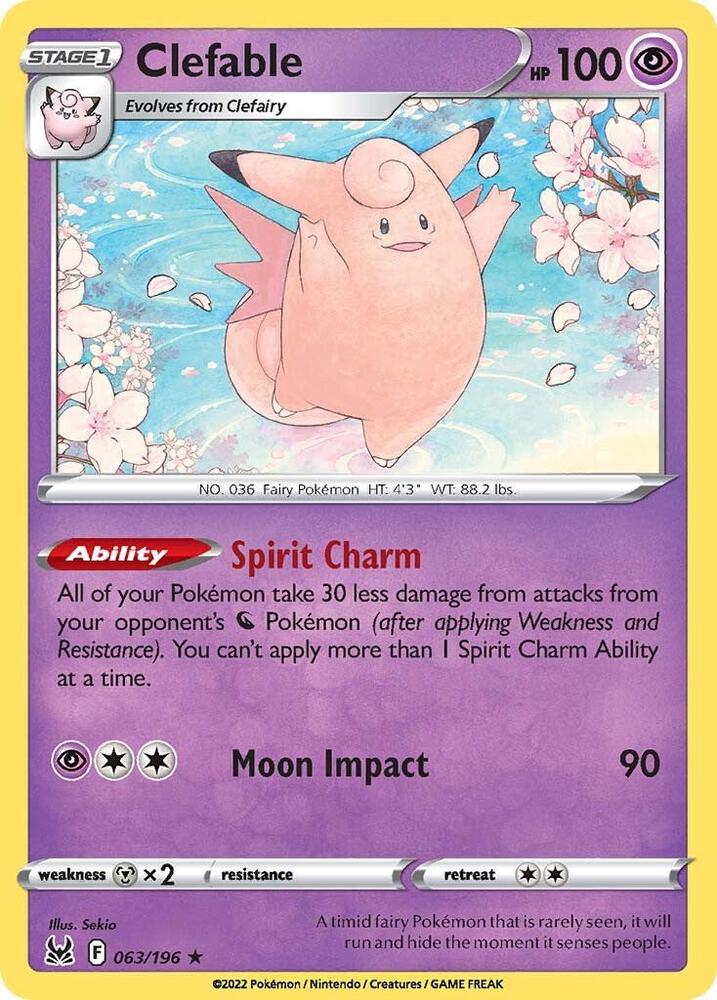 Clefable 063/196 card from SWSH11: Lost Origin