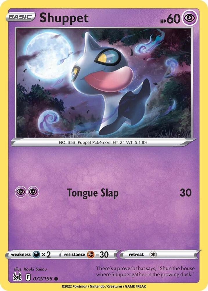 Shuppet 072/196 card from SWSH11: Lost Origin