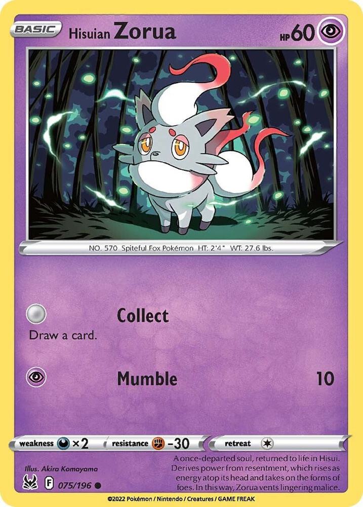 Hisuian Zorua 075/196 card from SWSH11: Lost Origin