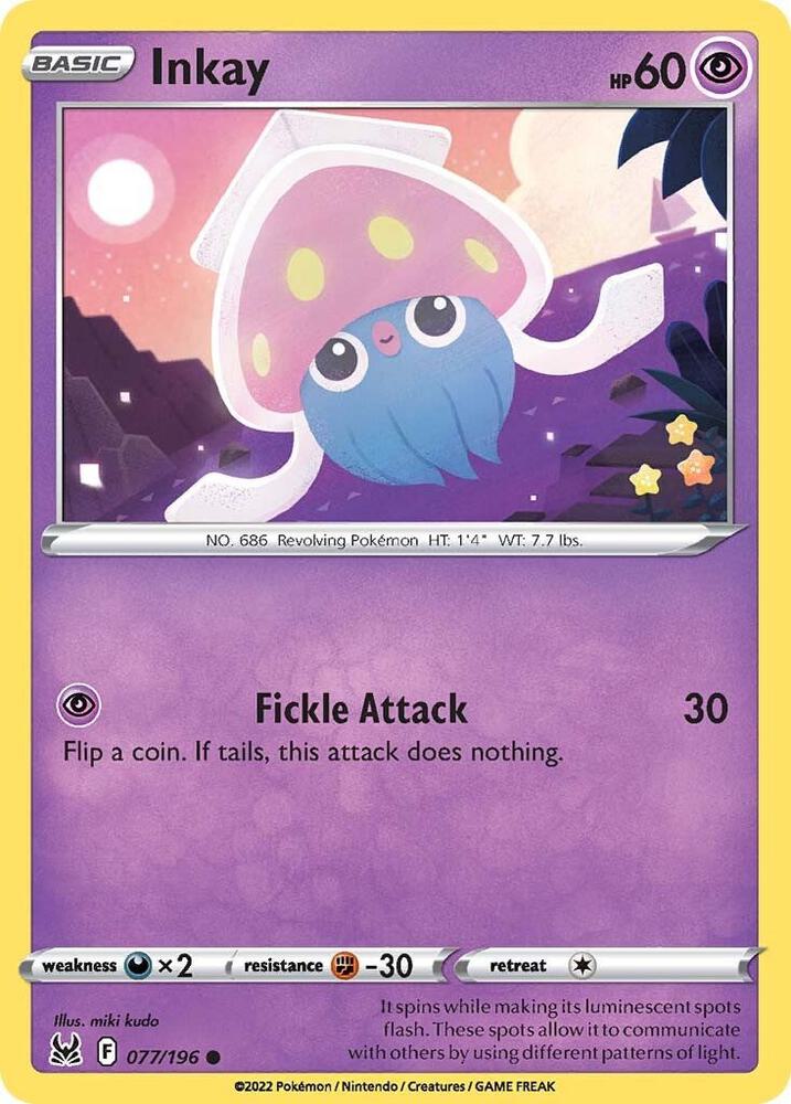 Inkay (077) 077/196 card from SWSH11: Lost Origin