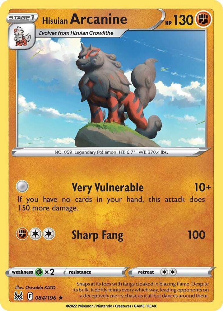 Hisuian Arcanine 084/196 card from SWSH11: Lost Origin
