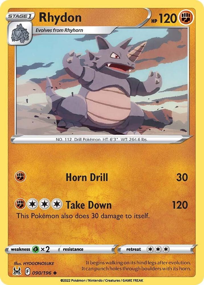 Rhydon 090/196 card from SWSH11: Lost Origin