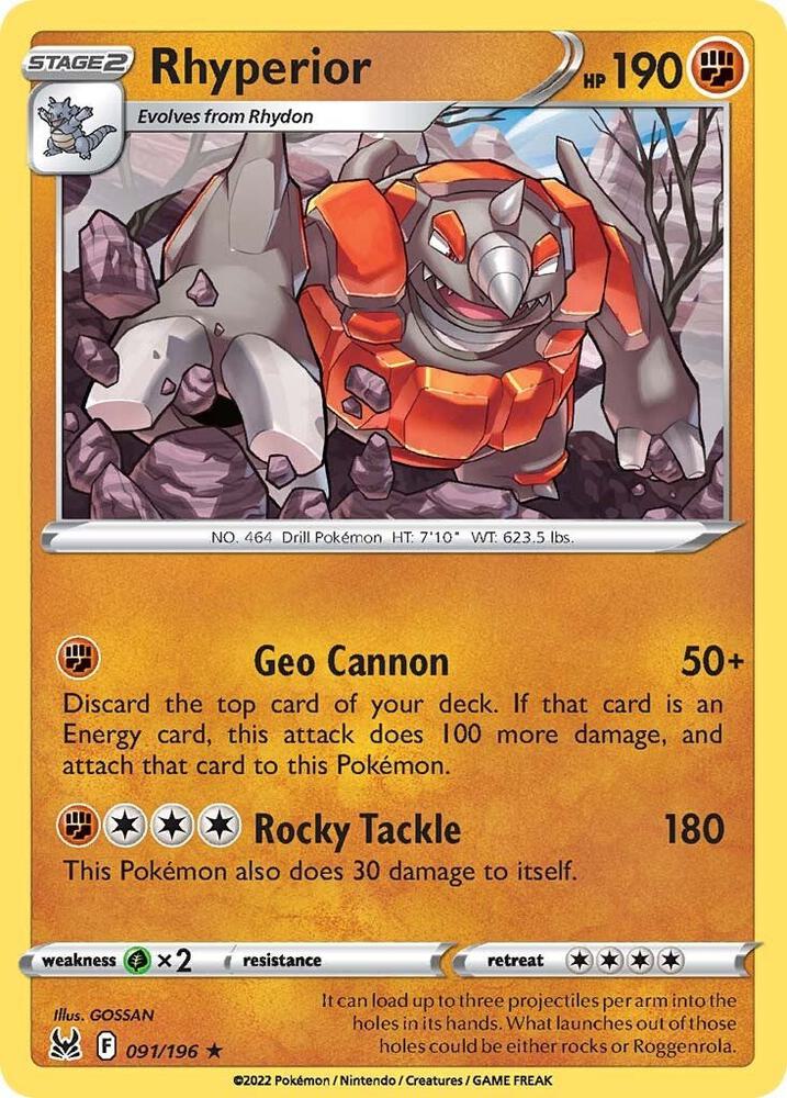 Rhyperior 091/196 card from SWSH11: Lost Origin