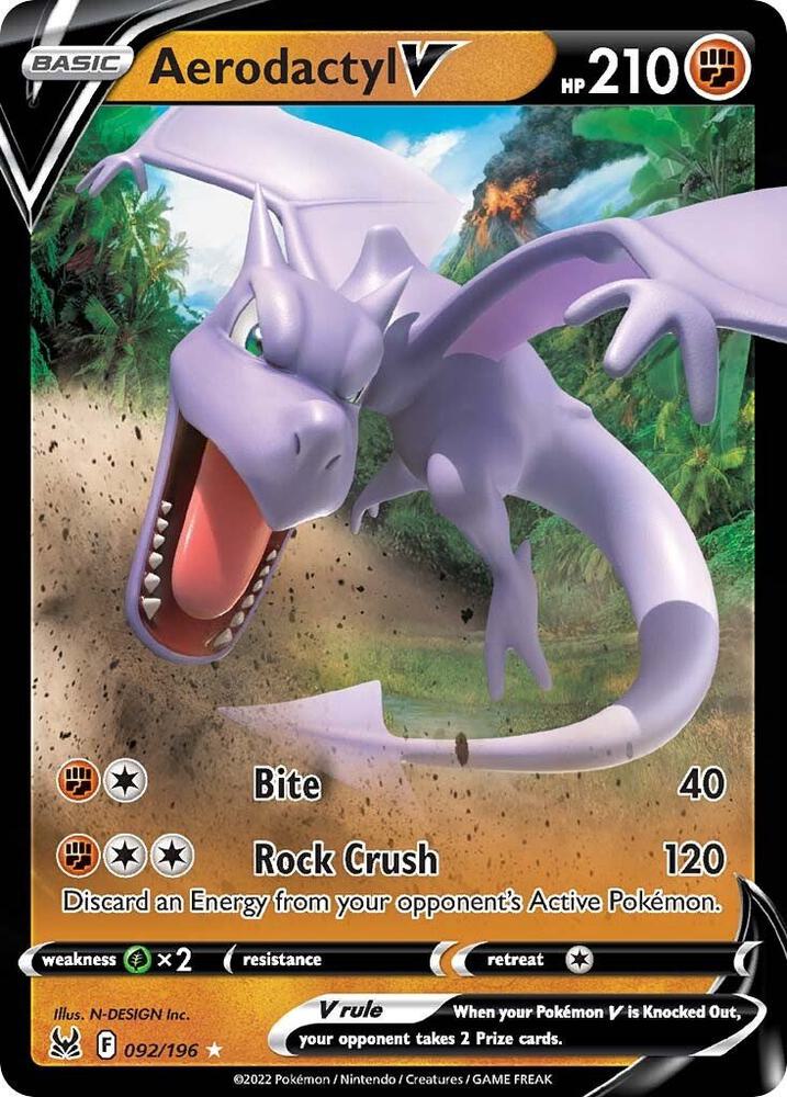 Aerodactyl V 092/196 card from SWSH11: Lost Origin
