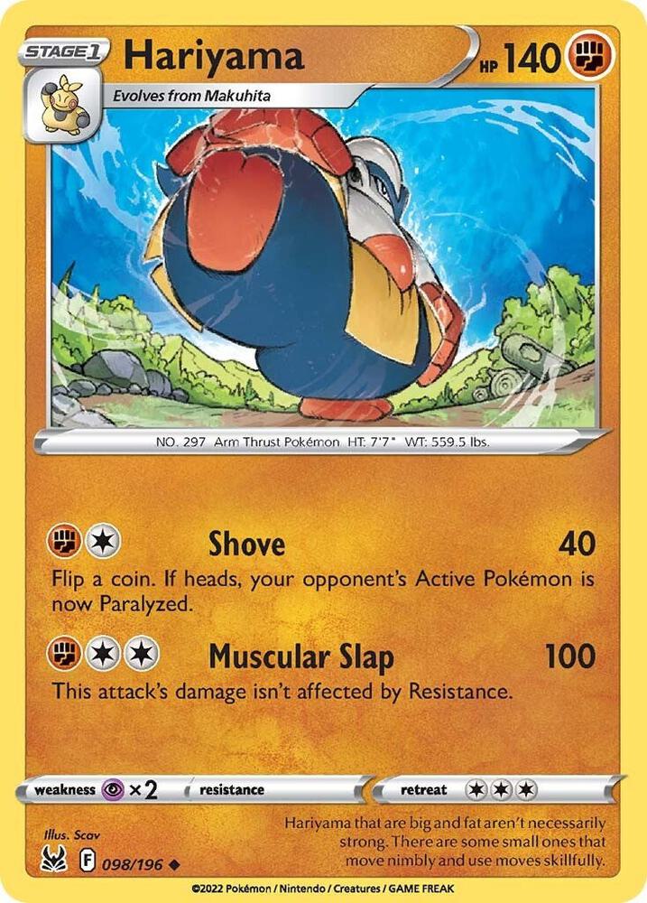 Hariyama 098/196 card from SWSH11: Lost Origin