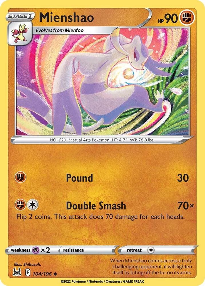 Mienshao 104/196 card from SWSH11: Lost Origin