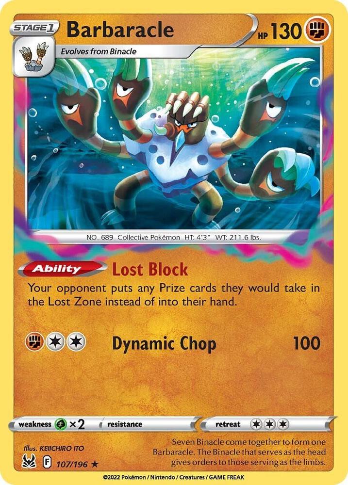 Barbaracle 107/196 card from SWSH11: Lost Origin