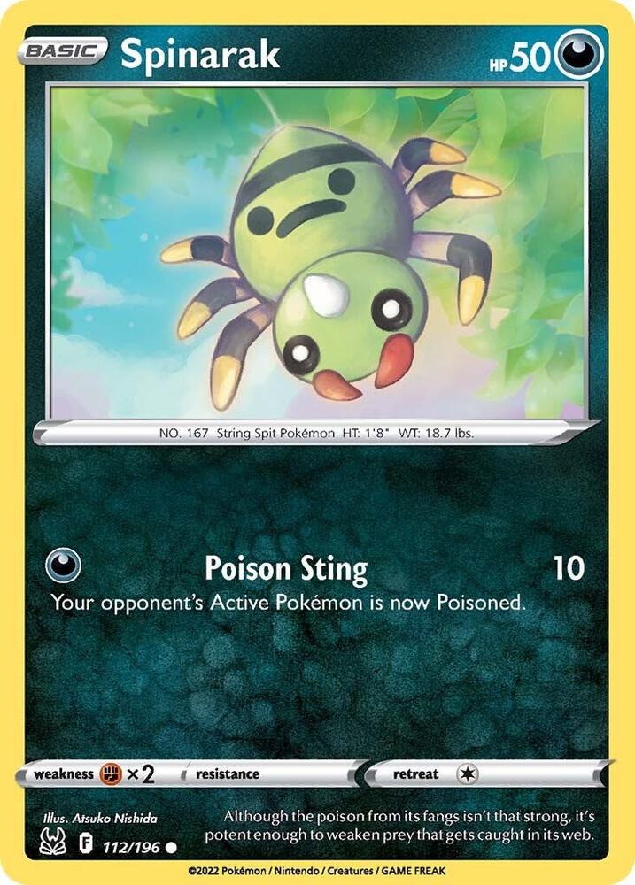 Spinarak 112/196 card from SWSH11: Lost Origin