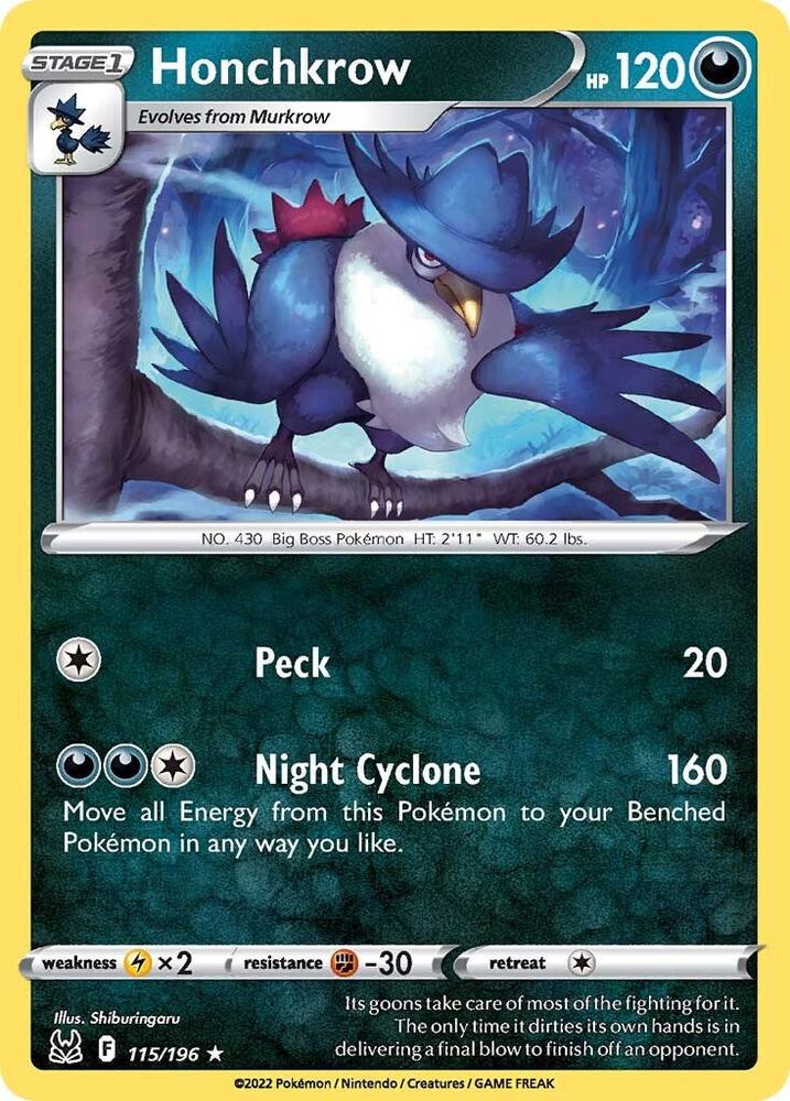 Honchkrow 115/196 card from SWSH11: Lost Origin