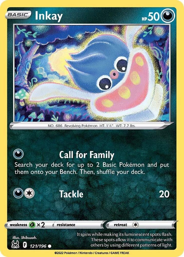 Inkay (121) 121/196 card from SWSH11: Lost Origin
