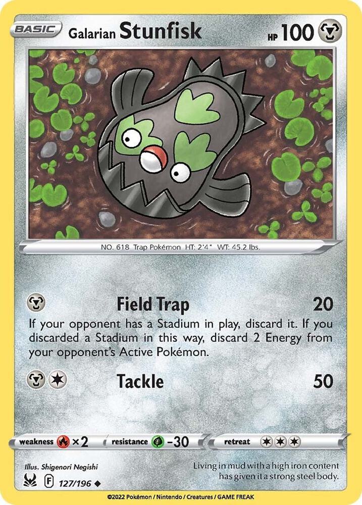 Galarian Stunfisk 127/196 card from SWSH11: Lost Origin