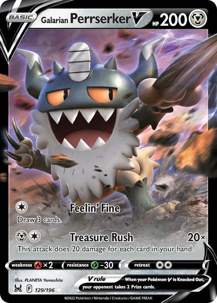 Galarian Perrserker V 129/196 card from SWSH11: Lost Origin