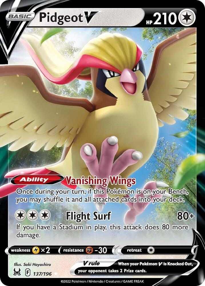 Pidgeot V 137/196 card from SWSH11: Lost Origin