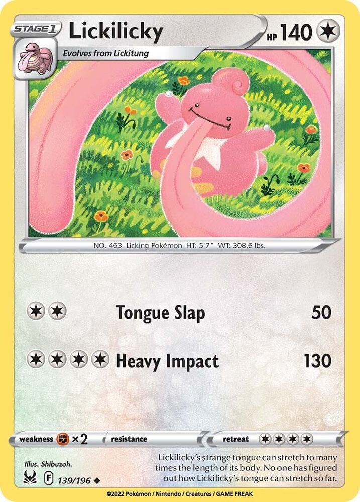 Lickilicky 139/196 card from SWSH11: Lost Origin