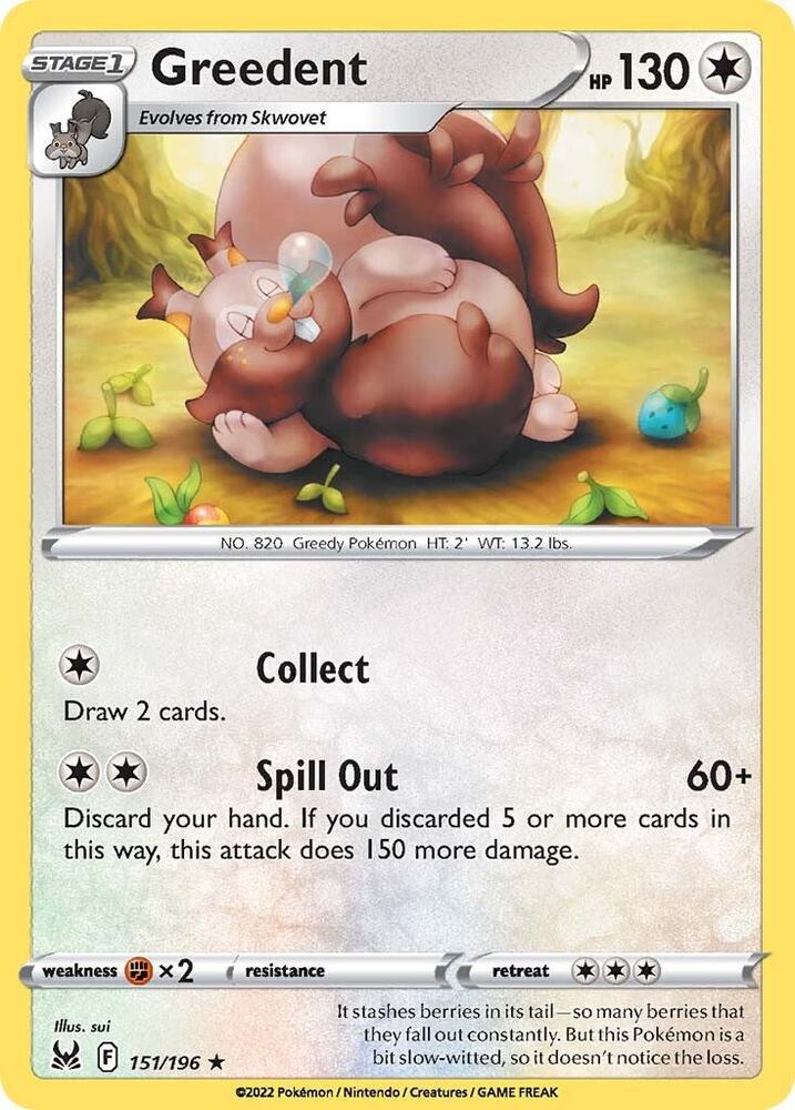 Greedent 151/196 card from SWSH11: Lost Origin