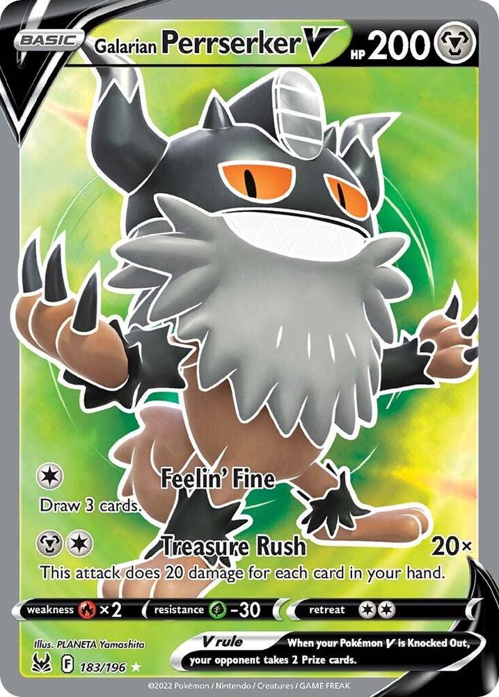 Galarian Perrserker V (Full Art) 183/196 card from SWSH11: Lost Origin