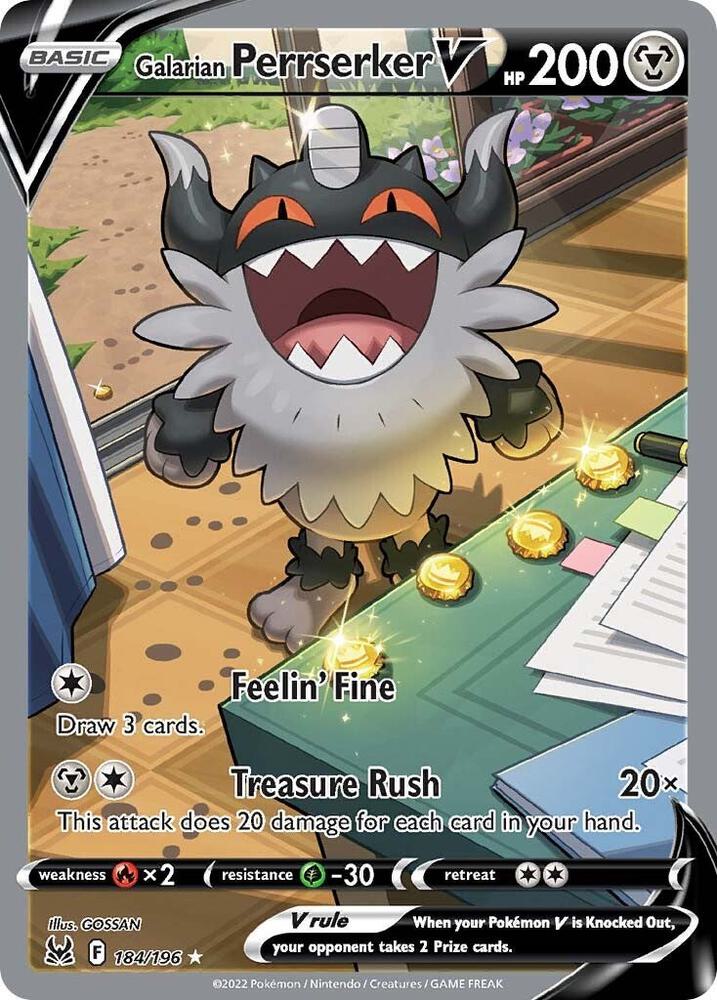 Galarian Perrserker V (Alternate Full Art) 184/196 card from SWSH11: Lost Origin