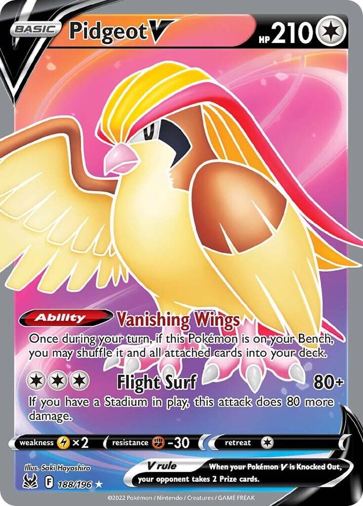 Pidgeot V (Full Art) 188/196 card from SWSH11: Lost Origin