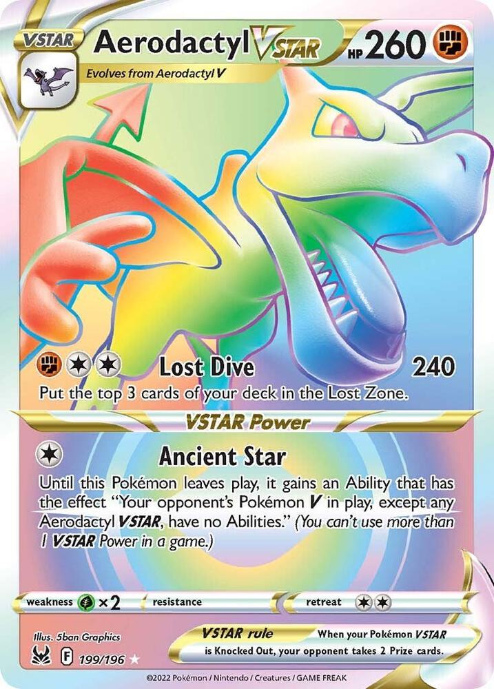 Aerodactyl VSTAR (Secret) 199/196 card from SWSH11: Lost Origin