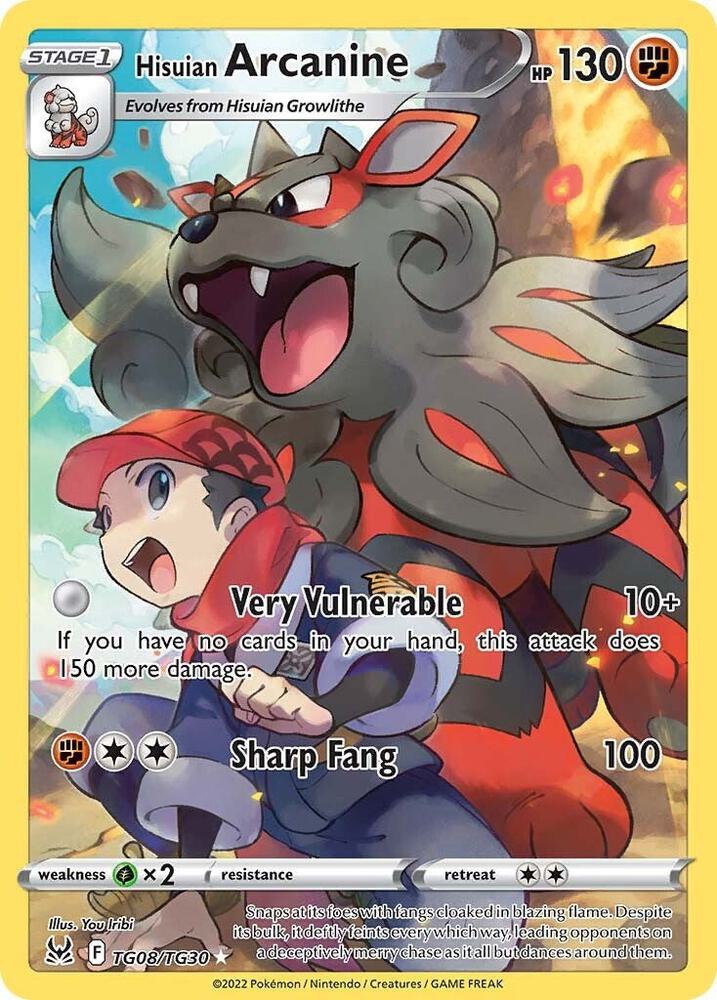 Hisuian Arcanine TG08/TG30 card from SWSH11: Lost Origin Trainer Gallery