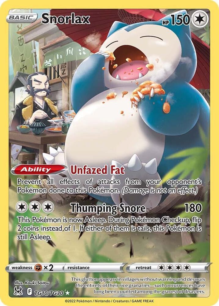 Snorlax TG10/TG30 card from SWSH11: Lost Origin Trainer Gallery
