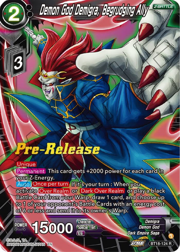Demon God Demigra, Begrudging Ally BT18-124 card from Dawn of the Z-Legends Pre-Release Cards