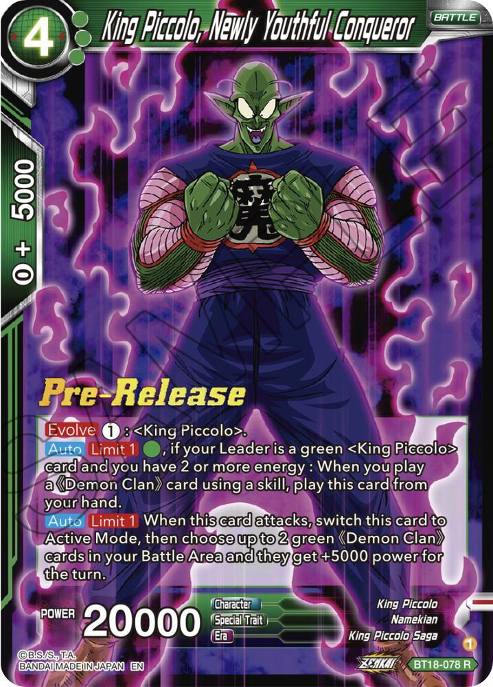 King Piccolo, Newly Youthful Conqueror BT18-078 card from Dawn of the Z-Legends Pre-Release Cards